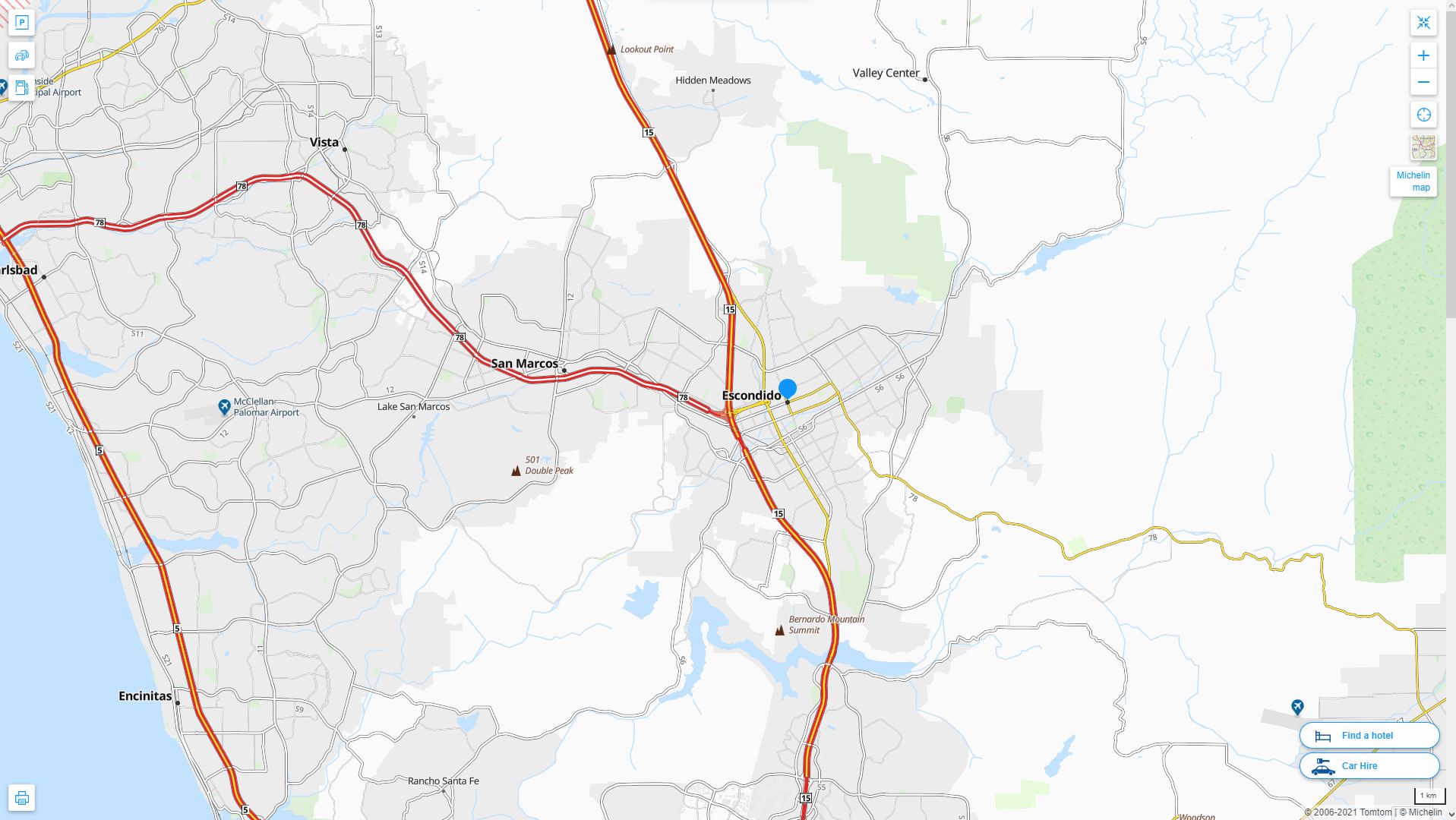 Escondido California Highway and Road Map